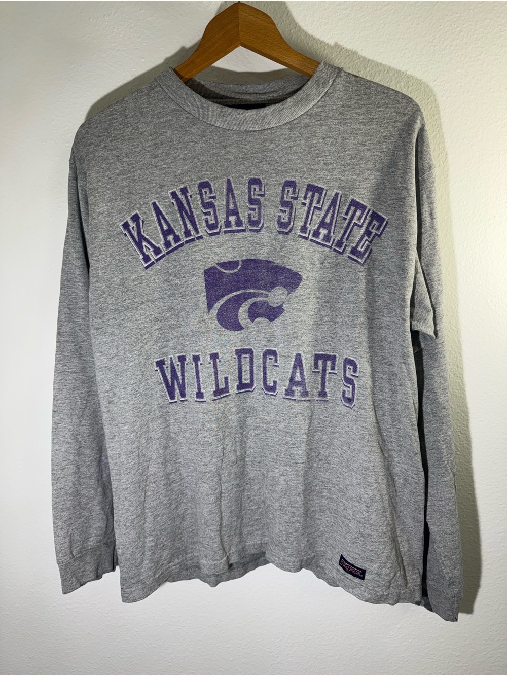 Vintage 90s Jansport Kansas State Wildcats Long Sleeve Shirt Gray Mens Small